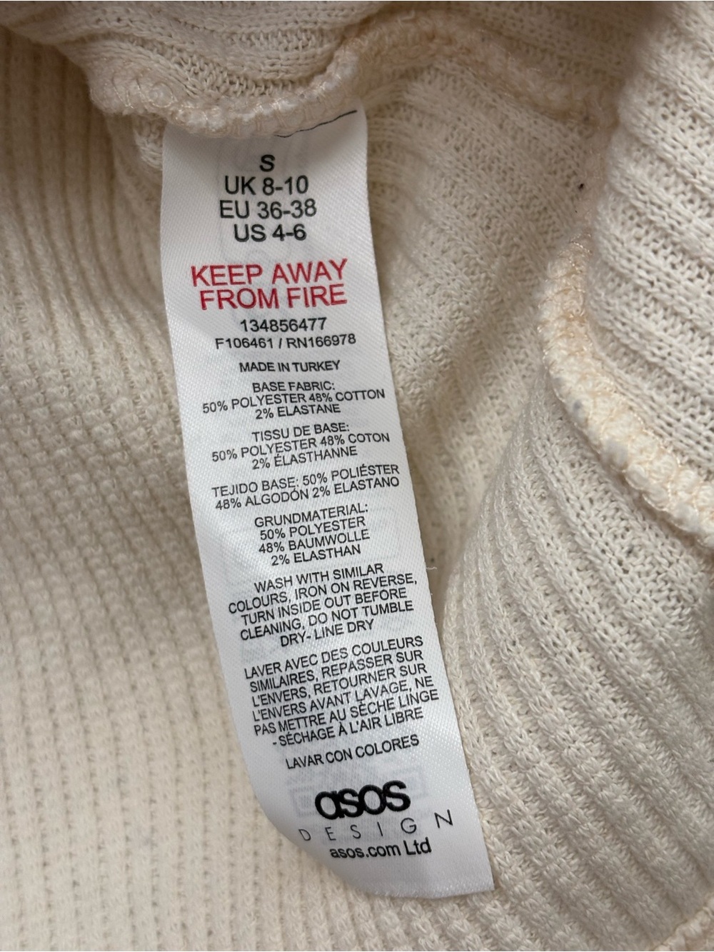 ASOS Cream Ribbed asymmetrical Button-Front V-Neck Top - Picture 6 of 9